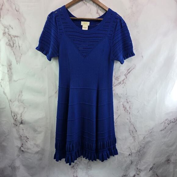 Maeve Dress Womens Large P Royal Blue Knit Ruffle Promenade Crochet - Picture 1 of 10